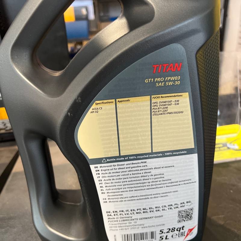 Huile moteur 5W-30 Fuchs TITAN GT1 PRO FPW03 SAE 5W-30